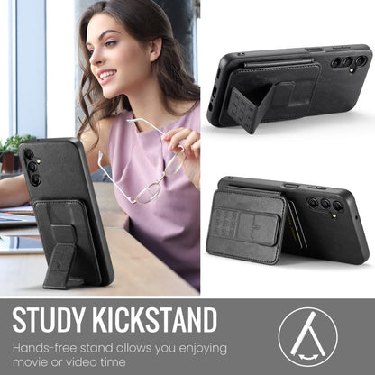 Pour Samsung Galaxy A35 5G Fierre Shann Étui de protection en cuir de vachette huilé avec porte-cartes (Noir)