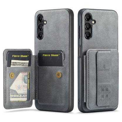 For Samsung Galaxy A35 5G Fierre Shann Oil Wax Cow Leather Card Holder Back Phone Case(Grey)