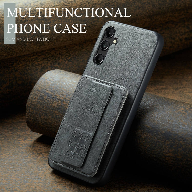 For Samsung Galaxy A35 5G Fierre Shann Oil Wax Cow Leather Card Holder Back Phone Case(Grey)