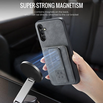 For Samsung Galaxy A35 5G Fierre Shann Oil Wax Cow Leather Card Holder Back Phone Case(Grey)