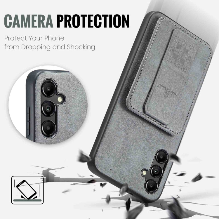 For Samsung Galaxy A35 5G Fierre Shann Oil Wax Cow Leather Card Holder Back Phone Case(Grey)