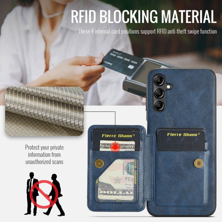 Pour Samsung Galaxy A35 5G, étui portefeuille en cuir de vachette ciré Fierre Shann (bleu)