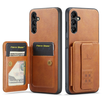 For Samsung Galaxy A35 5G Fierre Shann Oil Wax Cow Leather Card Holder Back Phone Case(Brown)