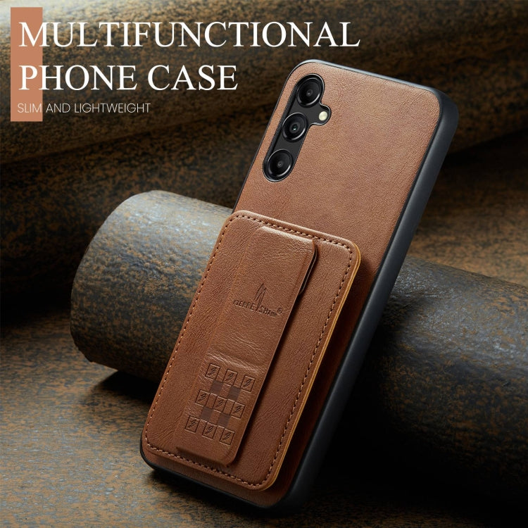 For Samsung Galaxy A35 5G Fierre Shann Oil Wax Cow Leather Card Holder Back Phone Case(Brown)