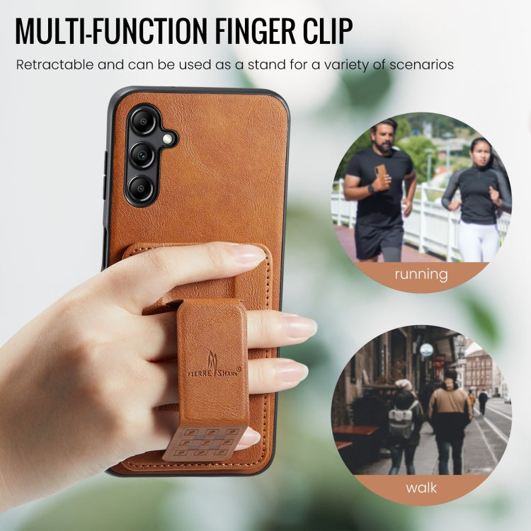 For Samsung Galaxy A35 5G Fierre Shann Oil Wax Cow Leather Card Holder Back Phone Case(Brown)