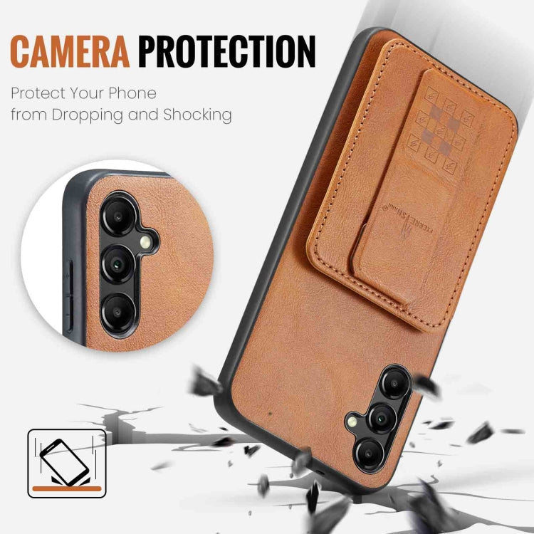 For Samsung Galaxy A35 5G Fierre Shann Oil Wax Cow Leather Card Holder Back Phone Case(Brown)
