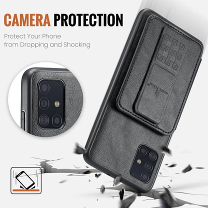 For Samsung Galaxy A51 4G Fierre Shann Oil Wax Cow Leather Card Holder Back Phone Case(Black)