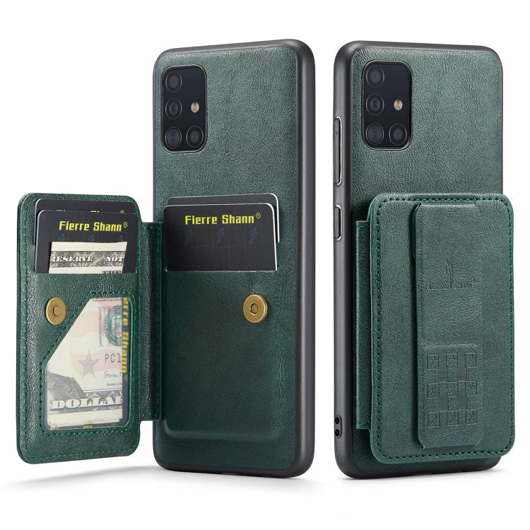Pour Samsung Galaxy A51 4G Fierre Shann Étui de téléphone arrière en cuir de vachette ciré avec porte-cartes (vert)