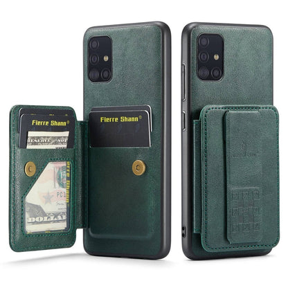 Pour Samsung Galaxy A51 4G Fierre Shann Étui de téléphone arrière en cuir de vachette ciré avec porte-cartes (vert)