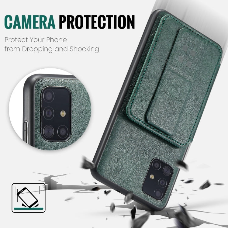 Pour Samsung Galaxy A51 4G Fierre Shann Étui de téléphone arrière en cuir de vachette ciré avec porte-cartes (vert)