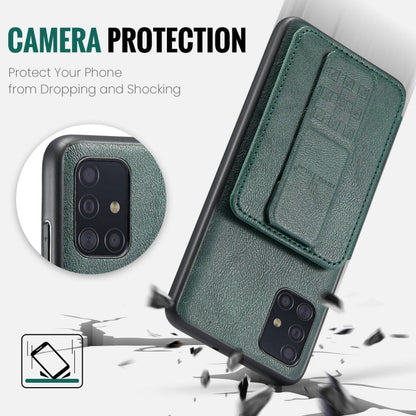 Pour Samsung Galaxy A51 4G Fierre Shann Étui de téléphone arrière en cuir de vachette ciré avec porte-cartes (vert)