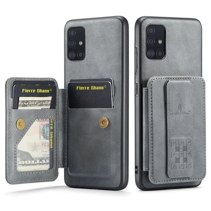 Pour Samsung Galaxy A51 4G Fierre Shann, étui de téléphone arrière en cuir de vachette ciré avec porte-cartes (gris)