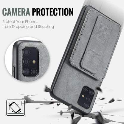 Pour Samsung Galaxy A51 4G Fierre Shann, étui de téléphone arrière en cuir de vachette ciré avec porte-cartes (gris)