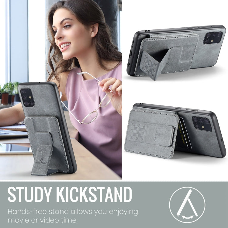 Pour Samsung Galaxy A51 4G Fierre Shann, étui de téléphone arrière en cuir de vachette ciré avec porte-cartes (gris)