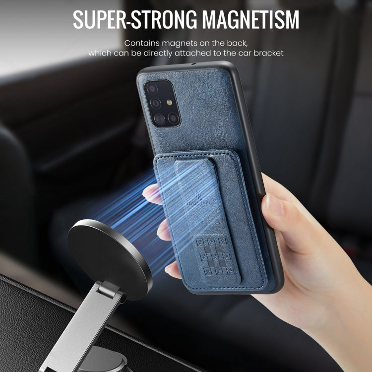 Pour Samsung Galaxy A51 4G Fierre Shann Étui de téléphone arrière en cuir de vachette ciré avec porte-cartes (Bleu)