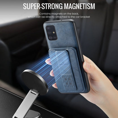 Pour Samsung Galaxy A51 4G Fierre Shann Étui de téléphone arrière en cuir de vachette ciré avec porte-cartes (Bleu)