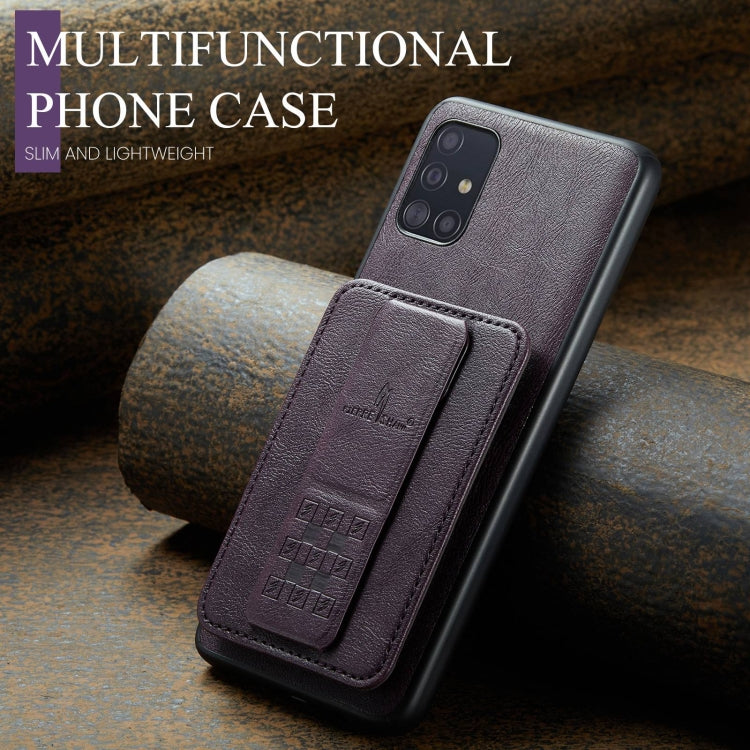 For Samsung Galaxy A51 4G Fierre Shann Oil Wax Cow Leather Card Holder Back Phone Case(Purple)