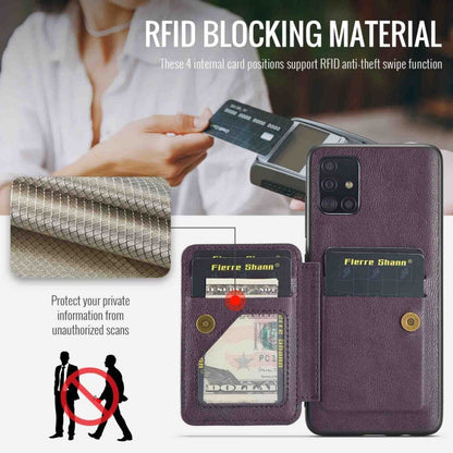For Samsung Galaxy A51 4G Fierre Shann Oil Wax Cow Leather Card Holder Back Phone Case(Purple)
