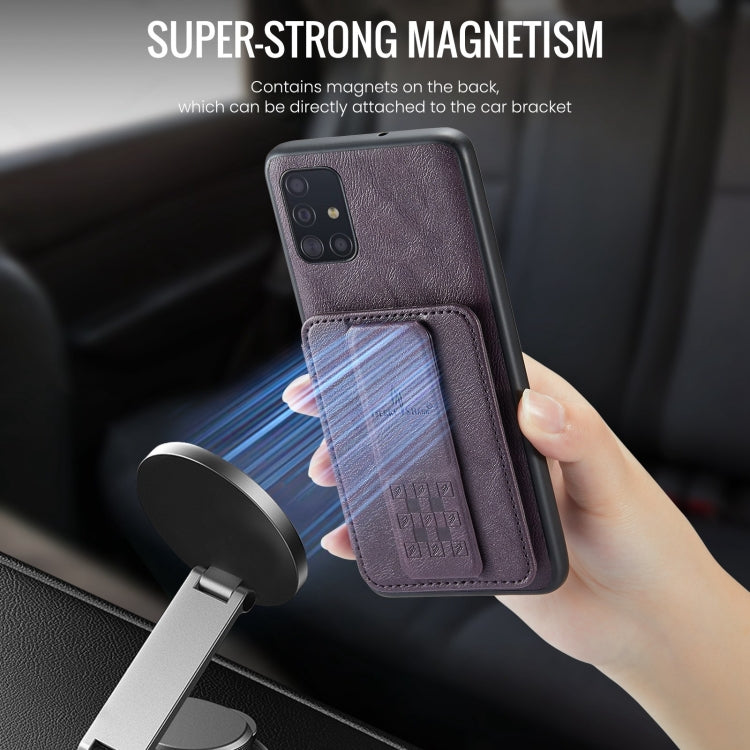 For Samsung Galaxy A51 4G Fierre Shann Oil Wax Cow Leather Card Holder Back Phone Case(Purple)