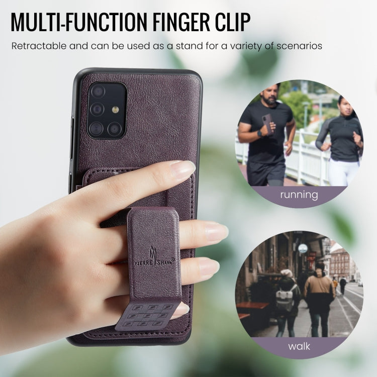 For Samsung Galaxy A51 4G Fierre Shann Oil Wax Cow Leather Card Holder Back Phone Case(Purple)