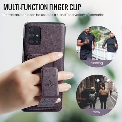 For Samsung Galaxy A51 4G Fierre Shann Oil Wax Cow Leather Card Holder Back Phone Case(Purple)