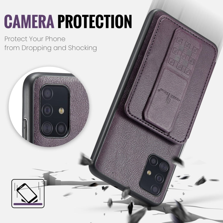 For Samsung Galaxy A51 4G Fierre Shann Oil Wax Cow Leather Card Holder Back Phone Case(Purple)