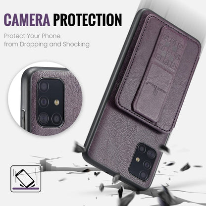 For Samsung Galaxy A51 4G Fierre Shann Oil Wax Cow Leather Card Holder Back Phone Case(Purple)