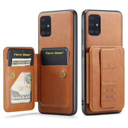 Pour étui de téléphone arrière porte-cartes en cuir de vachette ciré Fierre Shann pour Samsung Galaxy A51 4G (marron)