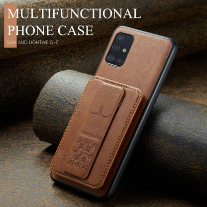 Pour étui de téléphone arrière porte-cartes en cuir de vachette ciré Fierre Shann pour Samsung Galaxy A51 4G (marron)