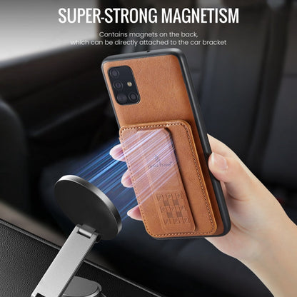 Pour étui de téléphone arrière porte-cartes en cuir de vachette ciré Fierre Shann pour Samsung Galaxy A51 4G (marron)