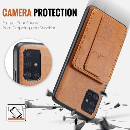 Pour étui de téléphone arrière porte-cartes en cuir de vachette ciré Fierre Shann pour Samsung Galaxy A51 4G (marron)