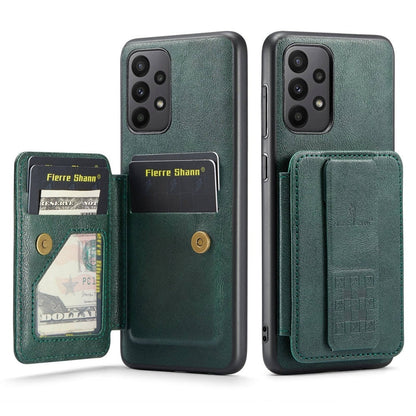 For Samsung Galaxy A52 5G/4G Fierre Shann Oil Wax Cow Leather Card Holder Back Phone Case(Green)