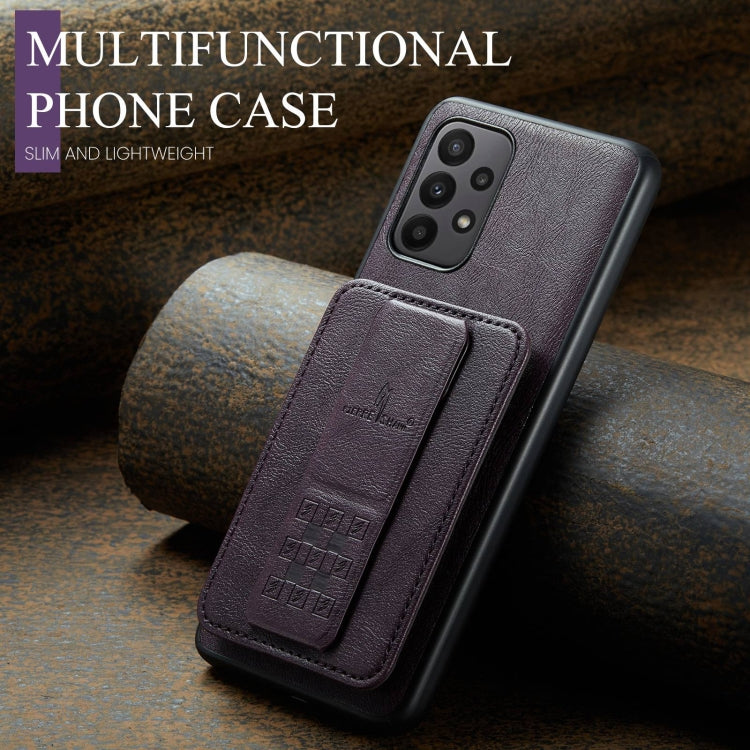 For Samsung Galaxy A52 5G/4G Fierre Shann Oil Wax Cow Leather Card Holder Back Phone Case(Purple)
