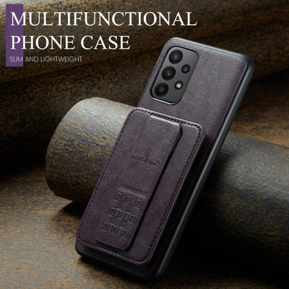 For Samsung Galaxy A52 5G/4G Fierre Shann Oil Wax Cow Leather Card Holder Back Phone Case(Purple)