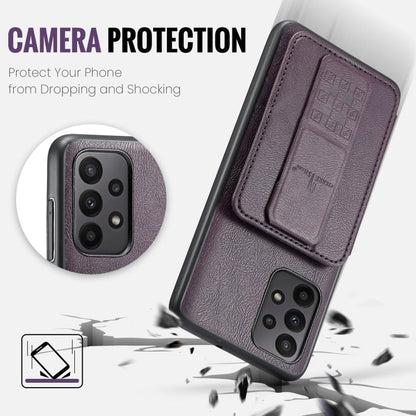 For Samsung Galaxy A52 5G/4G Fierre Shann Oil Wax Cow Leather Card Holder Back Phone Case(Purple)