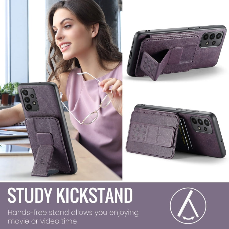 For Samsung Galaxy A52 5G/4G Fierre Shann Oil Wax Cow Leather Card Holder Back Phone Case(Purple)