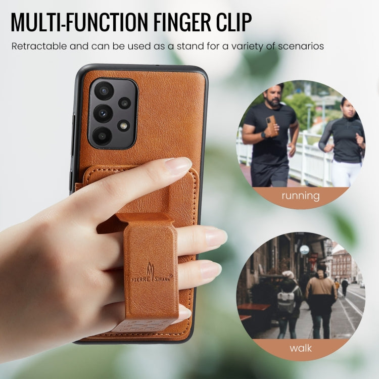 For Samsung Galaxy A52 5G/4G Fierre Shann Oil Wax Cow Leather Card Holder Back Phone Case(Brown)