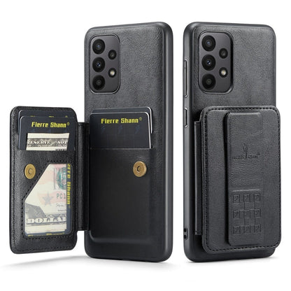 For Samsung Galaxy A72 5G/4G Fierre Shann Oil Wax Cow Leather Card Holder Back Phone Case(Black)