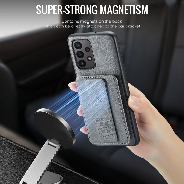 For Samsung Galaxy A72 5G/4G Fierre Shann Oil Wax Cow Leather Card Holder Back Phone Case(Grey)