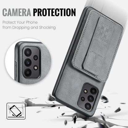 For Samsung Galaxy A72 5G/4G Fierre Shann Oil Wax Cow Leather Card Holder Back Phone Case(Grey)