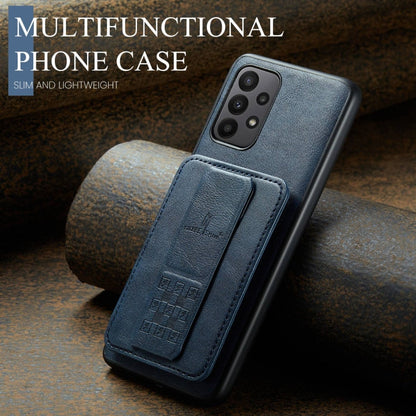 For Samsung Galaxy A72 5G/4G Fierre Shann Oil Wax Cow Leather Card Holder Back Phone Case(Blue)