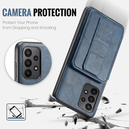 For Samsung Galaxy A72 5G/4G Fierre Shann Oil Wax Cow Leather Card Holder Back Phone Case(Blue)