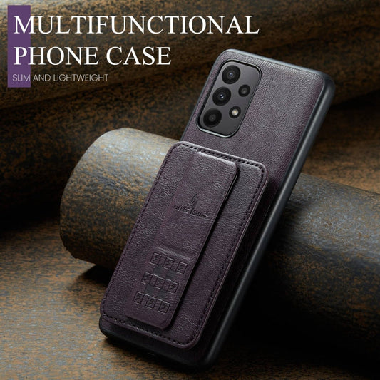 Pour Samsung Galaxy A72 5G/4G Fierre Shann Oil Wax Étui de Téléphone en Cuir de Vachette avec Porte-Cartes (Violet)