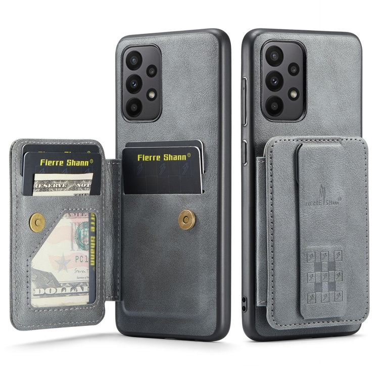 For Samsung Galaxy A53 5G Fierre Shann Oil Wax Cow Leather Card Holder Back Phone Case(Grey)