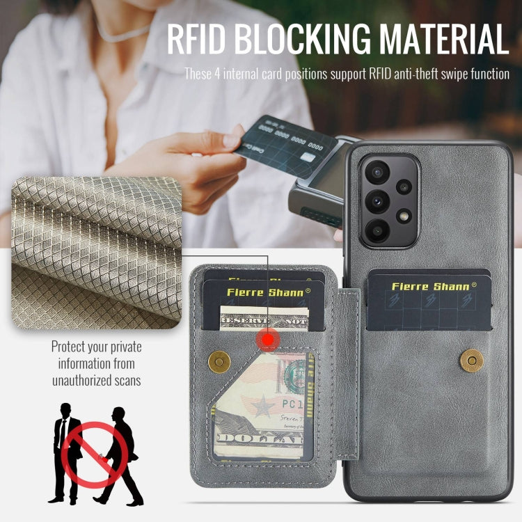 For Samsung Galaxy A53 5G Fierre Shann Oil Wax Cow Leather Card Holder Back Phone Case(Grey)