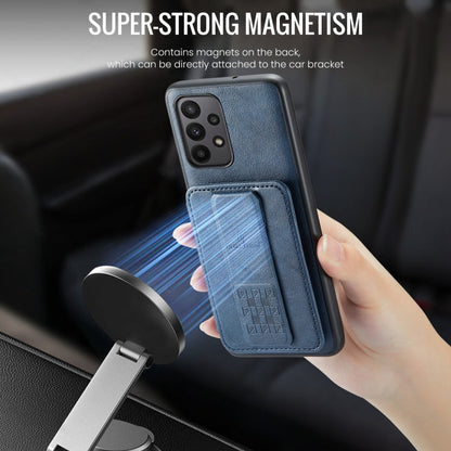 For Samsung Galaxy A53 5G Fierre Shann Oil Wax Cow Leather Card Holder Back Phone Case(Blue)