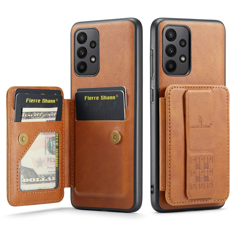For Samsung Galaxy A53 5G Fierre Shann Oil Wax Cow Leather Card Holder Back Phone Case(Brown)
