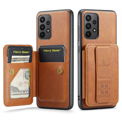 For Samsung Galaxy A53 5G Fierre Shann Oil Wax Cow Leather Card Holder Back Phone Case(Brown)