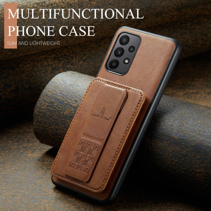 For Samsung Galaxy A53 5G Fierre Shann Oil Wax Cow Leather Card Holder Back Phone Case(Brown)