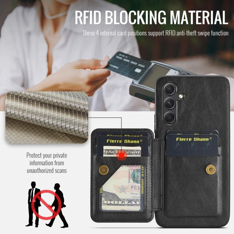 For Samsung Galaxy A54 5G Fierre Shann Oil Wax Cow Leather Card Holder Back Phone Case(Black)